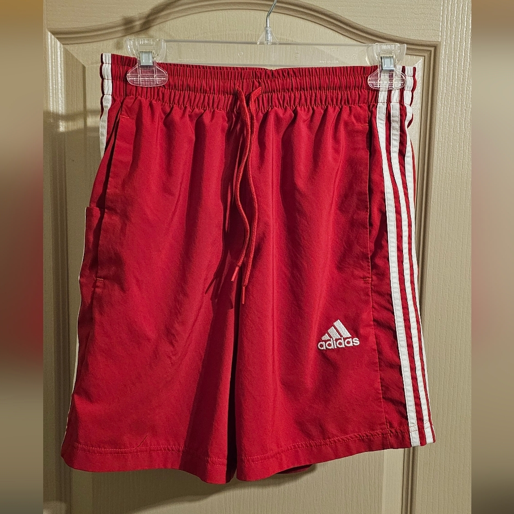Adidas Sportswear Track Shorts Small Red & White